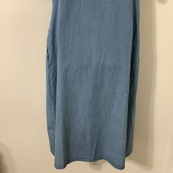 Vintage Blue Denim Retro Button Up Western Cowgirl Country Casual Midi Dress XL - Picture 6 of 7